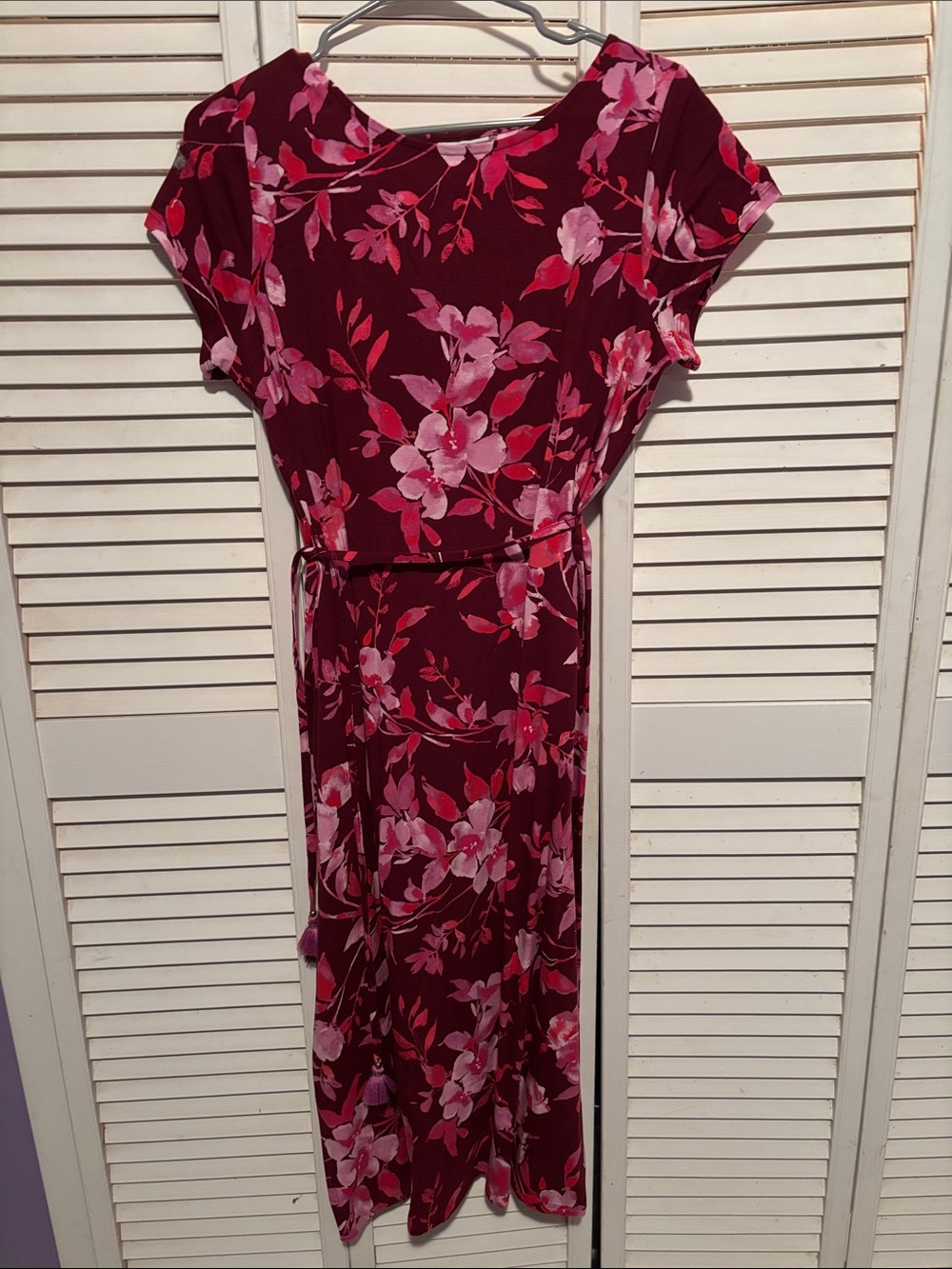 J Jill  burgundy and pink floral dress; size medium petite;NWT
